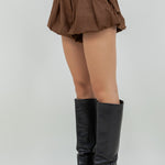 Suede Bubble Shorts With Belt - brown, womens shorts collection