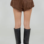 Suede Bubble Shorts With Belt - brown, womens shorts collection