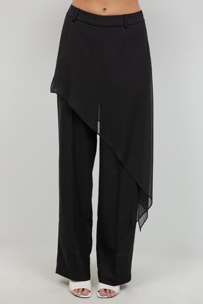 cigarette pants with skirt overlay Trousers Chiffon Black / M quality materials Wide Leg Trousers With Skirt