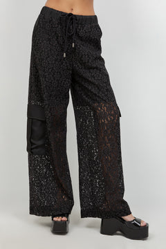 Elastic Waist Lace Pant With Side Pockets