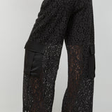Elastic Waist Lace Pant With Side Pockets