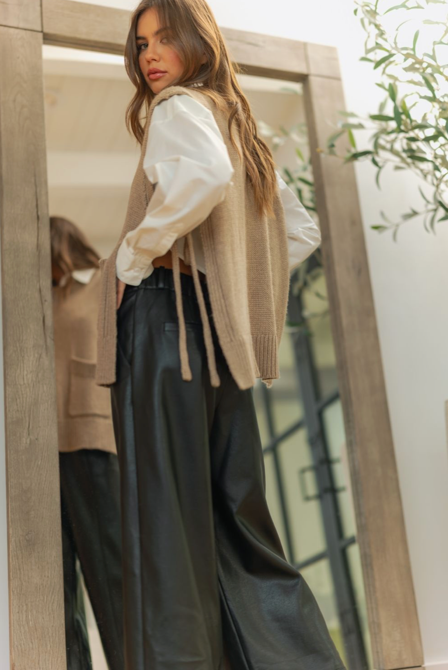 PU Wide Straight Leg Pant - black, womens pant collection