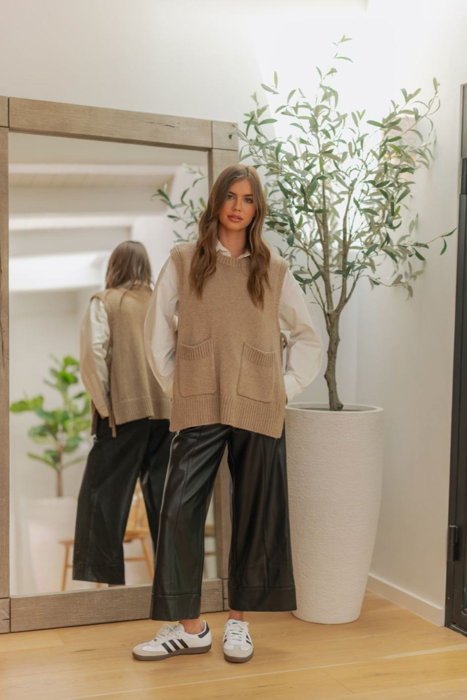 PU Wide Straight Leg Pant - black, womens pant collection