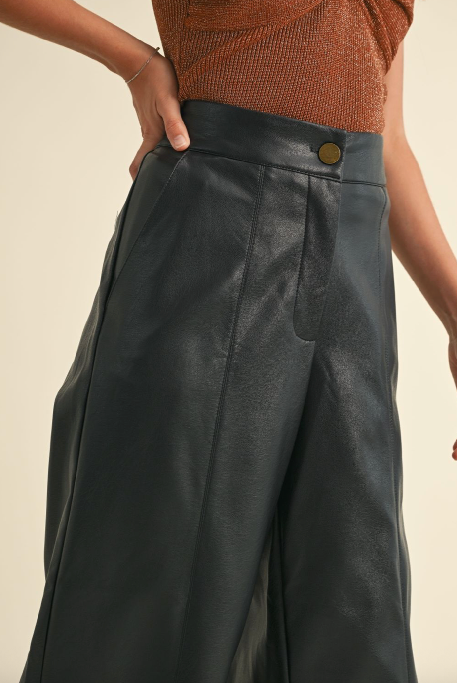 PU Wide Straight Leg Pant - black, womens pant collection