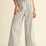 Stripe Pattern Trousers - Tan/Navy, Women's Pants Collection
