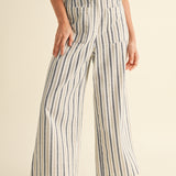 Stripe Pattern Trousers - Tan/Navy, Women's Pants Collection