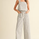 Stripe Pattern Trousers - Tan/Navy, Women's Pants Collection