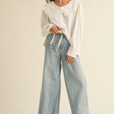 Washed Denim With Tie Front Pants