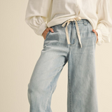 Washed Denim With Tie Front Pants
