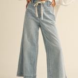 Washed Denim With Tie Front Pants