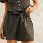 Stretch Cotton Button Front Top - Charcoal, Women's Tops Collection