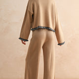 Ruffle Bottom Hem Knit Pant - mocha/grey, womens pants/matching set collection