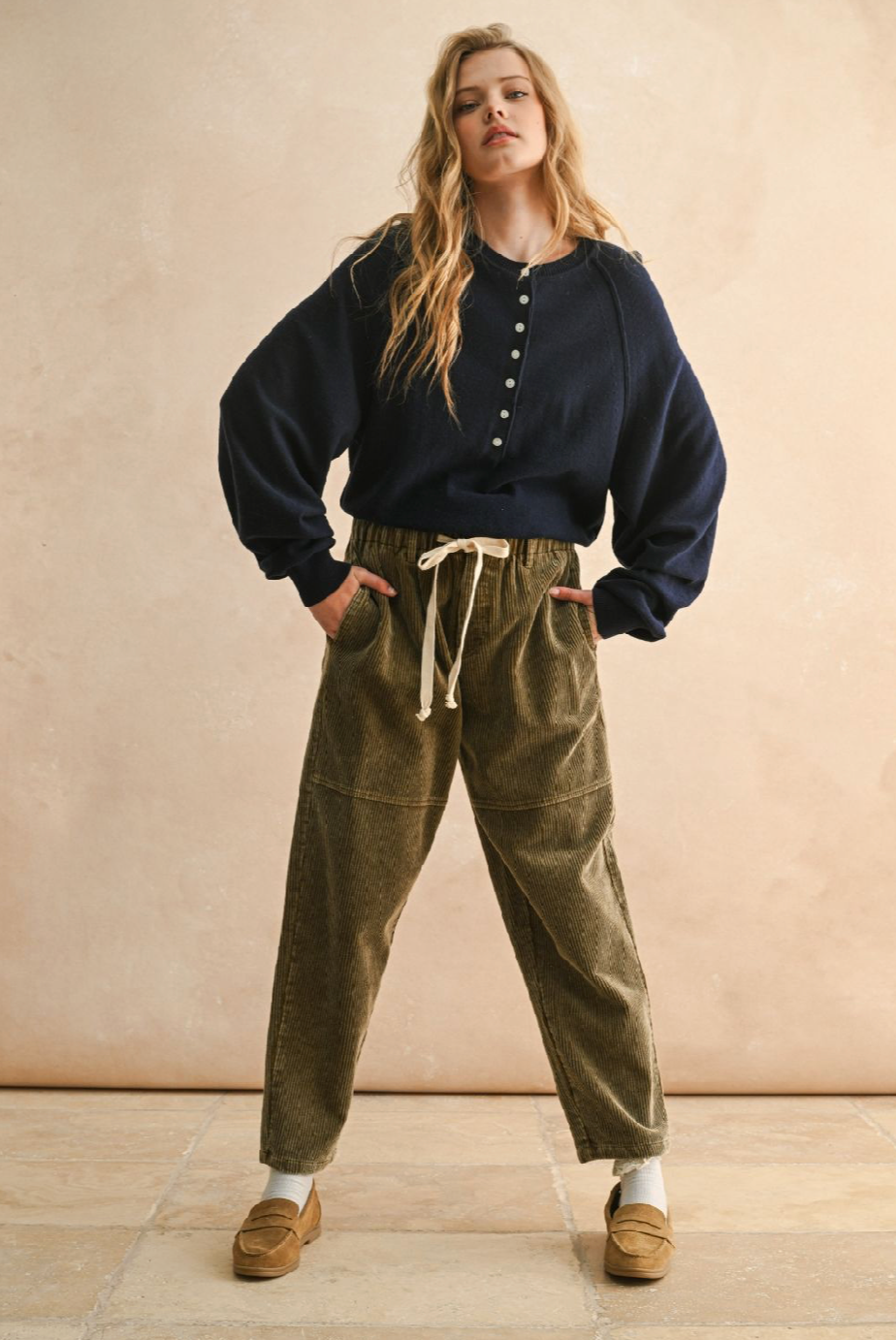 Washed Corduroy Barrel Pant - olive, womens pants collection