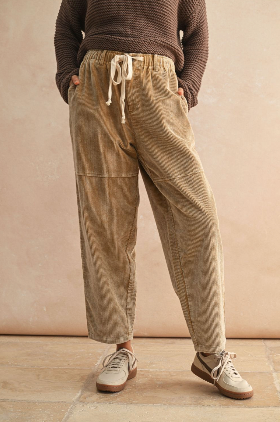Washed Corduroy Barrel Pant - tan, womens pants collection