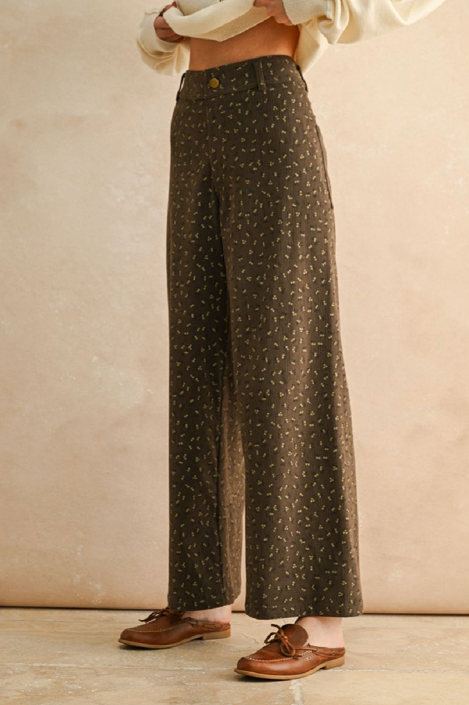 Printed Corduroy Pants - brown multi pattern, womens pant collection