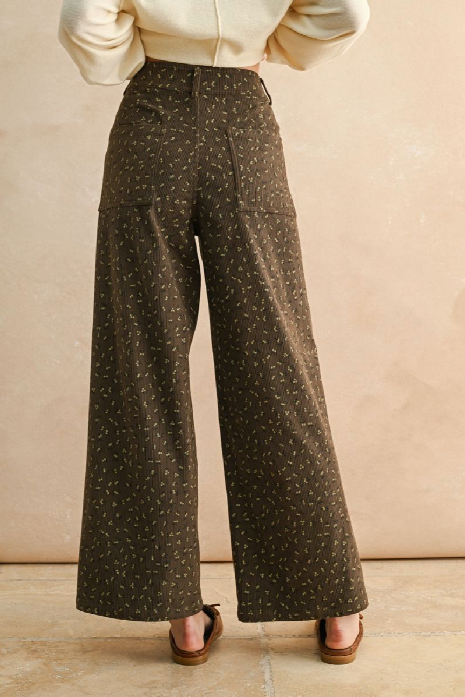 Printed Corduroy Pants - brown multi pattern, womens pant collection