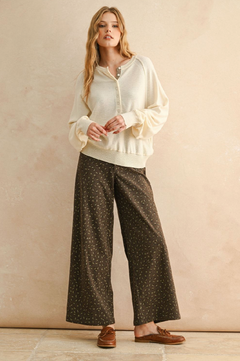 Printed Corduroy Pants - brown multi pattern, womens pant collection