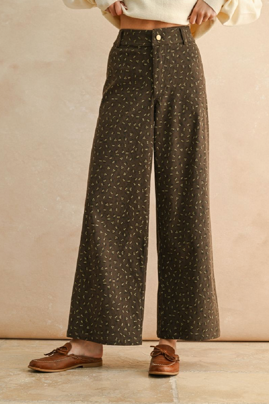Printed Corduroy Pants - brown multi pattern, womens pant collection
