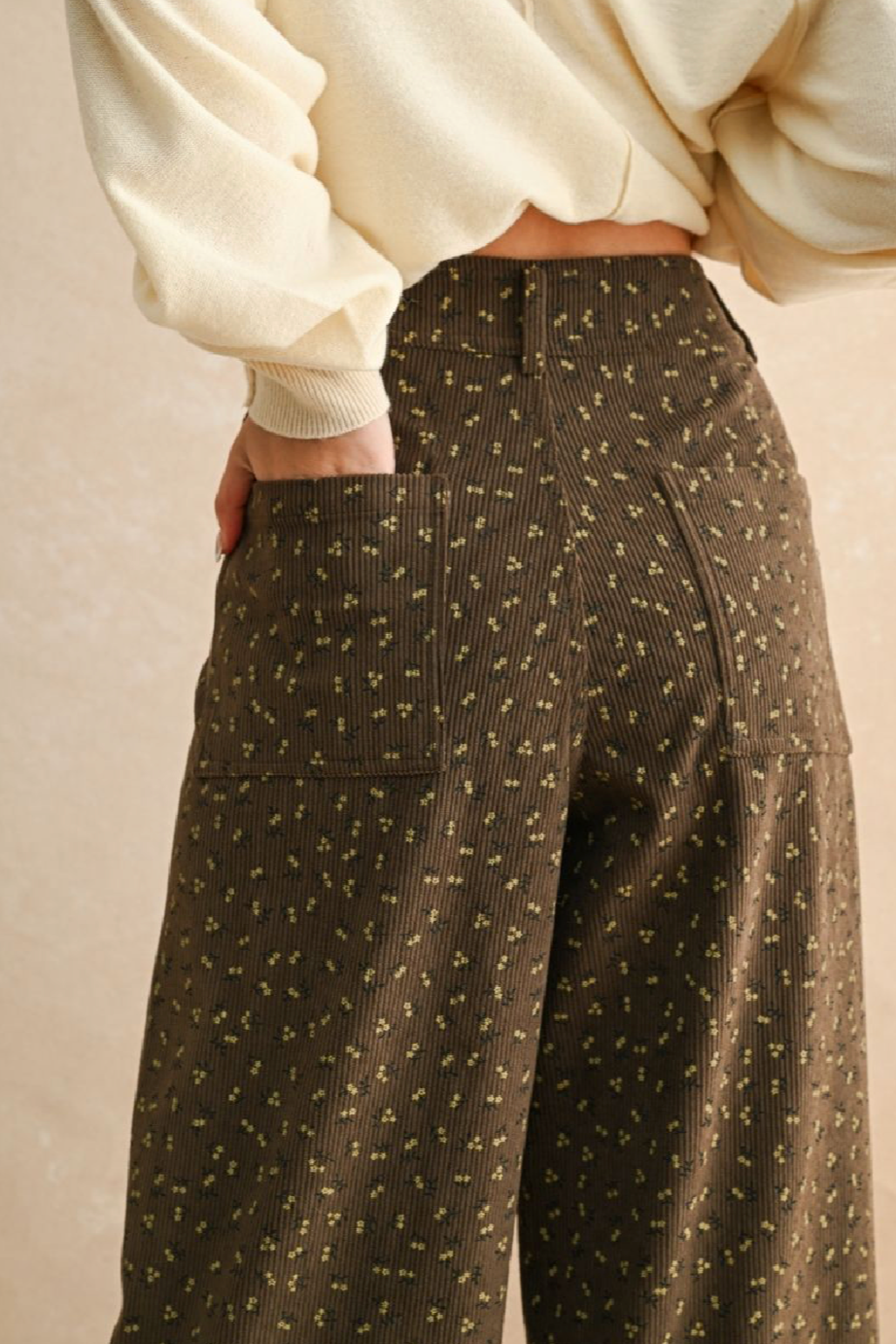 Printed Corduroy Pants - brown multi pattern, womens pant collection