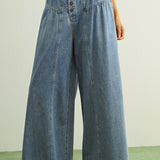 Button Front Detailed Wide Leg Pant