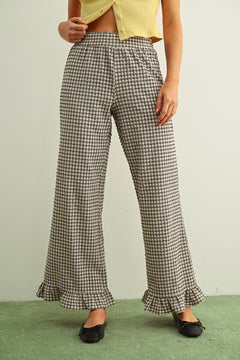 Gingham Printed Pant Ruffle Hem