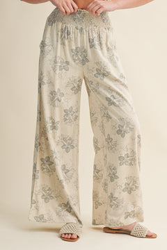 Floral Print Smocking Waist Pant