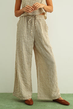 Mixed Gingham Straight Pant