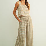 Gingham Square Neck Sleeveless Top