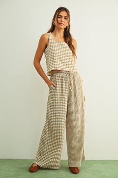 Gingham Square Neck Sleeveless Top