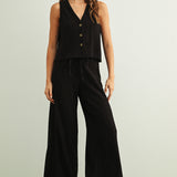 Crinkle Fabric Elastic Waist Pant