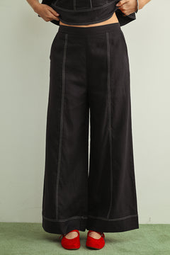 Stitch Detail Wide Leg Linen Pant