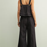 Stitch Detail Wide Leg Linen Pant