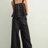Stitch Detail Wide Leg Linen Pant