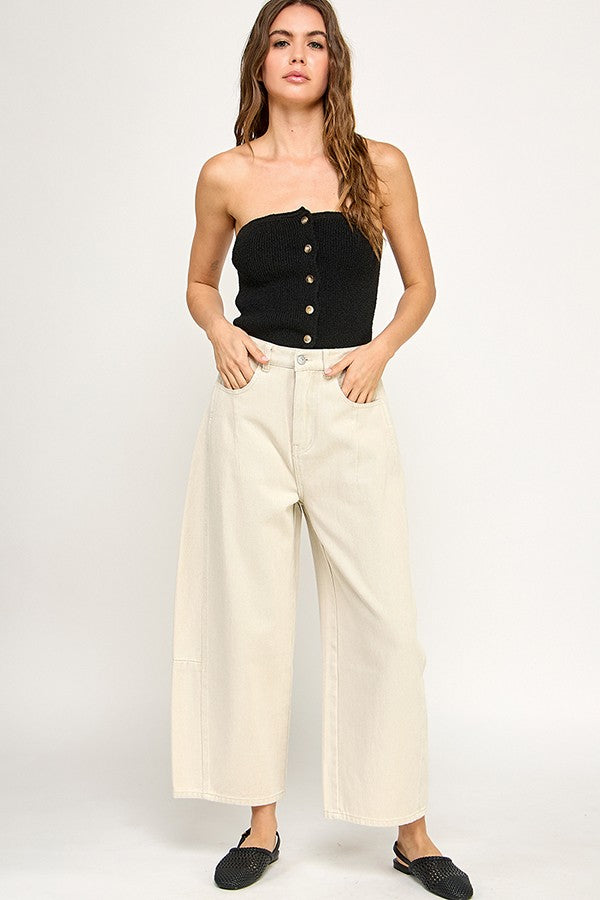 Mid Rise Barrel Jean - Beige, womens jean collection