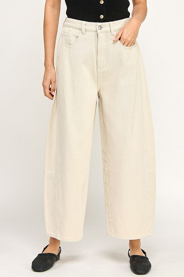 Mid Rise Barrel Jean - Beige, womens jean collection