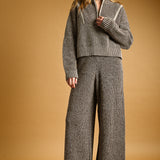 Two Tone Half Zip Sweater With Knit Pants