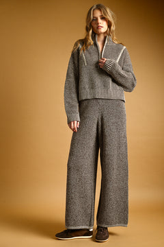 Two Tone Half Zip Sweater With Knit Pants