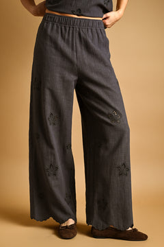 Floral Embroidered Wide Leg Pant