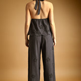 Floral Embroidered Wide Leg Pant