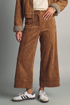 Suede Straight Wide Leg Pant