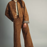 Suede Straight Wide Leg Pant