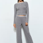 Fitted Top With Collar Detail - grey with white trim, womens top/matching set collection
