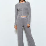 Fitted Top With Collar Detail - grey with white trim, womens top/matching set collection
