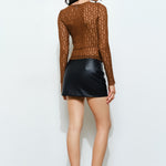 Long Sleeve Lace Top - brown, womens top collection