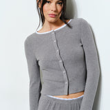 Fitted Top With Collar Detail - grey with white trim, womens top/matching set collection