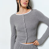 Fitted Top With Collar Detail - grey with white trim, womens top/matching set collection