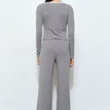 Fitted Top With Collar Detail - grey with white trim, womens top/matching set collection