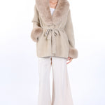 Fur Collar and Sleeve Coat - beige, womens jacket collection