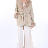 Fur Collar and Sleeve Coat - beige, womens jacket collection