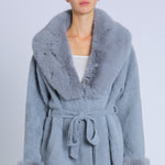Fur Collar and Sleeve Coat - blue, womens jacket collection